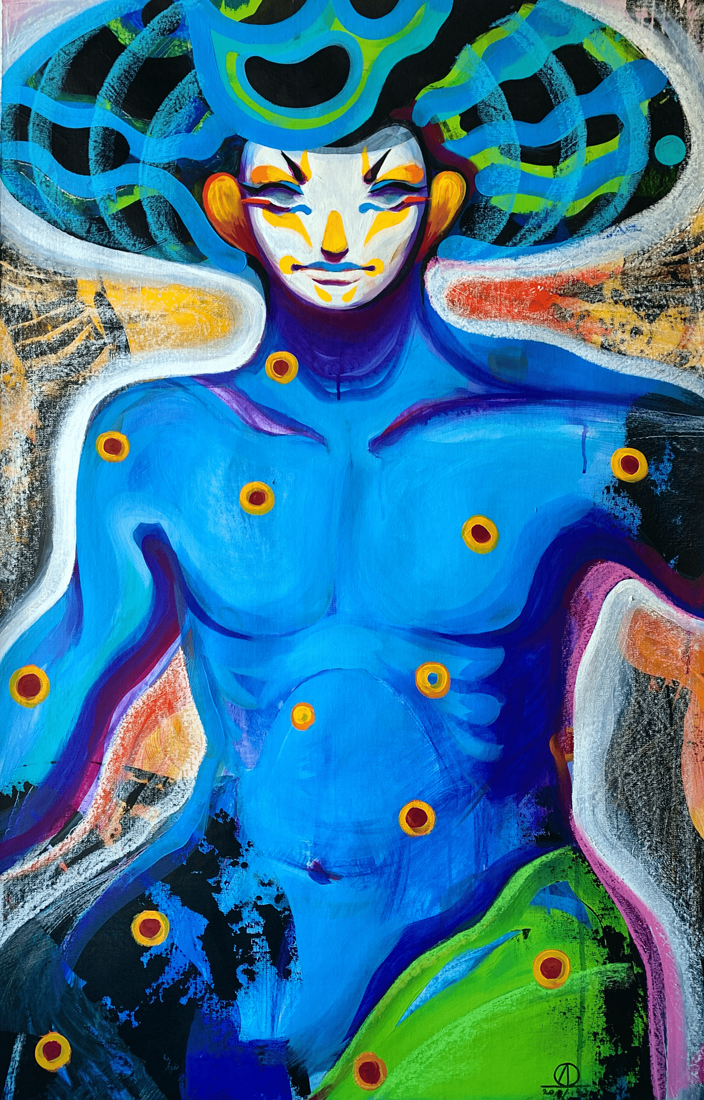 acrylic on canvas, pastel, varnish 100*60 cm 2023 Sale