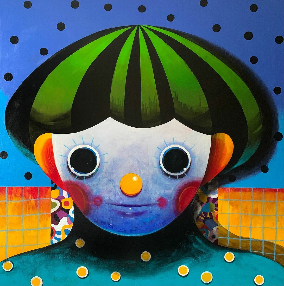 acrylic on canvas, pastel, varnish 100*100 cm 2021 For Sale